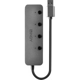 Lindy 43309 hub de interfaz USB 3.2 Gen 1 (3.1 Gen 1) Type-A 5 Mbit/s Gris, Hub USB USB 3.2 Gen 1 (3.1 Gen 1) Type-A, USB 3.2 Gen 1 (3.1 Gen 1) Type-A, 5 Mbit/s, Gris, Acrilonitrilo butadieno estireno (ABS), Aluminio, Policarbonato (PC), USB