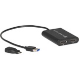 Sonnet USB3-DDP4K adaptador de cable de vídeo USB tipo A 2 x DisplayPort Negro negro, USB tipo A, 2 x DisplayPort, Macho, Hembra, Derecho, Derecho