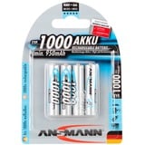 Ansmann 5030882 pila doméstica AAA / HR03 Níquel-metal hidruro (NiMH), Batería plateado, AAA / HR03, Níquel-metal hidruro (NiMH), 1,2 V, 1000 mAh, Plata
