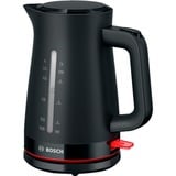 Bosch TWK3M123 tetera eléctrica 1,7 L 2400 W Negro, Hervidor de agua negro, 1,7 L, 2400 W, Negro, Indicador de nivel de agua, Protección contra sobrecalentamiento, Sin cables
