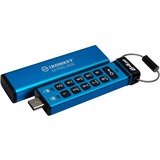 Kingston IronKey Keypad 200C USB-C de 64 GB 200C, FIPS 140-3 nivel 3 AES-256, Lápiz USB FIPS 140-3 nivel 3 AES-256, 64 GB, USB Tipo C, 3.2 Gen 1 (3.1 Gen 1), 280 MB/s, Funda, Azul
