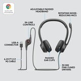 Logitech H390 Auriculares y Cascos, Auriculares con micrófono negro, Alámbrico, Oficina/Centro de llamadas, 20 - 20000 Hz, 197 g, Auriculares, Negro, Minorista