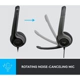 Logitech LGT-H390 Auriculares y Cascos, Auriculares con micrófono negro, Alámbrico, Oficina/Centro de llamadas, 20 - 20000 Hz, 197 g, Auriculares, Negro, Minorista