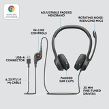 Logitech LGT-H390 Auriculares y Cascos, Auriculares con micrófono negro, Alámbrico, Oficina/Centro de llamadas, 20 - 20000 Hz, 197 g, Auriculares, Negro, Minorista