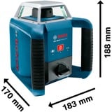 Bosch GRL 400 H Nivel giratorio 400 m 635 nm (< 1 mW), Láser rotativo azul, 400 m, 0,08 mm/m, 5°, 600 RPM, Rojo, 635 nm (< 1 mW)