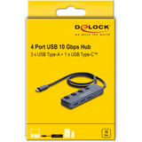 DeLOCK Hub USB 10 Gbps con 3 x USB-A + 1 x USB-C con interruptor gris