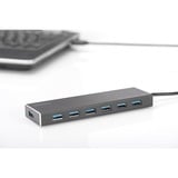 Digitus Concentrador para oficina USB 3.0, 7 puertos, Hub USB 7 puertos, USB 3.2 Gen 1 (3.1 Gen 1) Type-A, USB 3.2 Gen 1 (3.1 Gen 1) Type-A, 5000 Mbit/s, Gris, Aluminio, 1 m