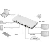 Digitus Estación de conexión multipuerto USB Type C™, 8 puertos, Estación de acoplamiento plateado, 8 puertos, Alámbrico, USB 3.2 Gen 2 (3.1 Gen 2) Type-C, 100 W, USB Tipo C, 10,100,1000 Mbit/s, Plata