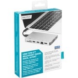 Digitus Estación de conexión multipuerto USB Type C™, 8 puertos, Estación de acoplamiento plateado, 8 puertos, Alámbrico, USB 3.2 Gen 2 (3.1 Gen 2) Type-C, 100 W, USB Tipo C, 10,100,1000 Mbit/s, Plata