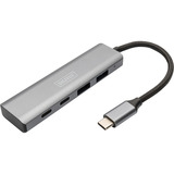 Digitus USB-C 4 puertos 2x USB A + 2x USB-C, Hub USB plateado