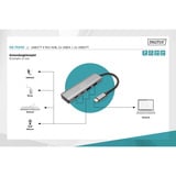 Digitus USB-C 4 puertos 2x USB A + 2x USB-C, Hub USB plateado