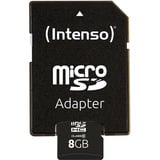 Intenso 8GB MicroSDHC Clase 10, Tarjeta de memoria 8 GB, MicroSDHC, Clase 10, 25 MB/s, Resistente a golpes, Resistente a la temperatura, Resistente al agua, A prueba de rayos X, Negro