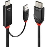 Lindy 41500 adaptador de cable de vídeo 3 m HDMI + USB Type-A DisplayPort Negro negro/Rojo, 3 m, HDMI + USB Type-A, DisplayPort, Macho, Macho, Derecho