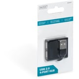 Digitus USB 2.0 4 puertos, Hub USB negro