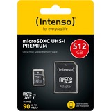 Intenso microSD Karte UHS-I Premium 512 GB Clase 10, Tarjeta de memoria negro, 512 GB, MicroSD, Clase 10, UHS-I, 90 MB/s, Class 1 (U1)