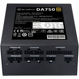 SilverStone DA750 Gold unidad de fuente de alimentación 750 W 20+4 pin ATX ATX Negro, Fuente de alimentación de PC negro, 750 W, 90 - 264 V, 47 - 63 Hz, Activo, 110 W, 744 W
