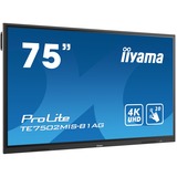 iiyama TE7502MIS-B1AG pizarra y accesorios interactivos 190,5 cm (75") 3840 x 2160 Pixeles Pantalla táctil Negro, Pantalla de gran formato negro, 190,5 cm (75"), 1650 x 928 mm, 350 cd / m², 1,07 billones de colores, 3840 x 2160 Pixeles, 4K Ultra HD