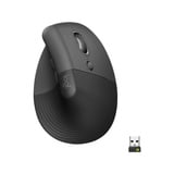 Logitech Lift for Business, Ratón grafito, mano derecha, Diseño vertical, Óptico, RF Wireless + Bluetooth, 4000 DPI, Grafito