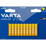 VARTA Longlife AAA Batería de un solo uso Alcalino Batería de un solo uso, AAA, Alcalino, 1,5 V, 10 pieza(s), Multicolor