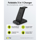 goobay Cargador inalámbrico 3 en 1, 15 W, Estación de carga negro