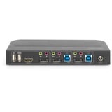 Digitus Conmutador KVM, 2 puertos, 4K60Hz, 2 DP in, 1 DP/HDMI out, Switch KVM negro, 2 puertos, 4K60Hz, 2 DP in, 1 DP/HDMI out, 4096 x 2160 Pixeles, 4K Ultra HD