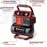 EINHELL Compresor a batería Power X-Change TE-AC 18/75 Li OF-Solo, 18Volt negro/Rojo