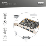 Digitus Tarjeta PCIe 2x USB-C + 3x USB A, Tarjeta de interfaz 