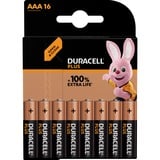 Duracell Plus 100 Batería de un solo uso AAA Alcalino Batería de un solo uso, AAA, Alcalino, 1,5 V, 16 pieza(s), Multicolor