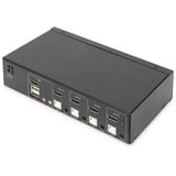 Digitus Conmutador KVM, 4 puertos, pantalla simple, 4K, HDMI®, Switch KVM negro, 4 puertos, pantalla simple, 4K, HDMI®, 3840 x 2160 Pixeles, 4K Ultra HD, Negro