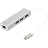 Digitus Hub de USB 3.0 Type-C™ con Gigabit Ethernet, Hub USB blanco/Plateado, USB 3.2 Gen 1 (3.1 Gen 1) Type-C, USB 3.2 Gen 1 (3.1 Gen 1) Type-A, 1000 Mbit/s, Gris, Blanco, China, Gigabit Ethernet