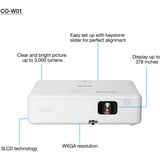 Epson CO-W01 3000 lúmenes ANSI 3LCD WXGA (1200x800) Negro, Blanco, Proyector LCD blanco, 3000 lúmenes ANSI, 3LCD, WXGA (1200x800), 16:10, 635 - 9601,2 mm (25 - 378"), 0,9 - 10,4 m