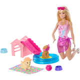 Mattel Barbie Perrito Fiesta en la Piscina - Aloha Rubia, Muñecos 