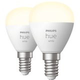 Philips HUE Bombilla esférica P45 E14 pack de 2, Lámpara LED Philips Hue White Bombilla esférica P45 E14 pack de 2, Bombilla inteligente, Blanco, Bluetooth/Zigbee, LED integrado, E14, Blanco suave