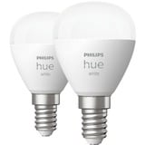 Philips Hue Bombilla esférica - Bombilla inteligente E14 - (paquete de 2), Lámpara LED Philips Hue White Bombilla esférica - Bombilla inteligente E14 - (paquete de 2), Bombilla inteligente, Blanco, Bluetooth/Zigbee, LED integrado, E14, Blanco suave