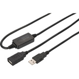 Digitus Cable de extensión USB 2.0 activo, 15 metros, Cable alargador negro