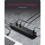 ICY BOX IB-HUB1720-U3 USB 3.2 Gen 1 (3.1 Gen 1) Type-B Negro, Hub USB negro, USB 3.2 Gen 1 (3.1 Gen 1) Type-B, USB 3.2 Gen 1 (3.1 Gen 1) Type-A, Negro, Aluminio, Access, Poder, 0,8 m