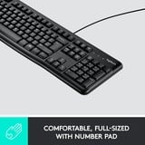 Logitech K120 Corded Keyboard teclado USB QWERTZ Alemán Negro negro, Completo (100%), Alámbrico, USB, QWERTZ, Negro