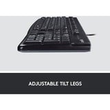 Logitech K120 Corded Keyboard teclado USB QWERTZ Alemán Negro negro, Completo (100%), Alámbrico, USB, QWERTZ, Negro