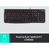 Logitech K120 Corded Keyboard teclado USB QWERTZ Alemán Negro negro, Completo (100%), Alámbrico, USB, QWERTZ, Negro