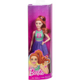 Mattel Muñeca Barbie Fashionista con top de jersey y falda plisada, Muñecos 
