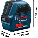 Bosch GLL 2-10 Professional Nivel de línea 10 m 630-650 nm, Láser de líneas cruzadas azul/Negro, 10 m, 0,3 mm/m, 4°, 650 nm, Rojo, 630-650 nm