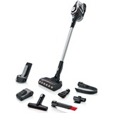 Bosch Serie 8 BSS82SIL1 aspiradora de pie y escoba eléctrica Aspiradora escoba Batería Secar Sin bolsa Negro, Plata 5 Ah, Aspirador vertical blanco, Aspiradora escoba, Sin bolsa, Negro, Plata, Secar, Filtrado, Suelo duro, Alfombra, Escalones, Tapicería