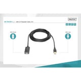 Digitus Cable de extensión USB 2.0 activo, 5 metros, Cable alargador negro
