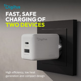 Digitus Cargador USB GaN 45W, 1x USB-C, 1x USB-A blanco
