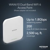 Netgear Insight Cloud Managed WiFi 6 AX1800 Dual Band Access Point (WAX610) 1800 Mbit/s Blanco Energía sobre Ethernet (PoE), Punto de acceso blanco, 1800 Mbit/s, 600 Mbit/s, 1200 Mbit/s, 10,100,1000,2500 Mbit/s, IEEE 802.11a, IEEE 802.11ac, IEEE 802.11ax, IEEE 802.11b, IEEE 802.11g, IEEE 802.11i, IEEE..., 250 usuario(s)