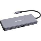 Verbatim CMH-14 USB Tipo C 5000 Mbit/s Plata, Estación de acoplamiento gris, USB Tipo C, HDMI, RJ-45, USB 2.0, USB 3.2 Gen 1 (3.1 Gen 1) Type-A, USB 3.2 Gen 1 (3.1 Gen 1) Type-C, USB Tipo..., MicroSD (TransFlash), SD, 5000 Mbit/s, 60 Hz, Plata