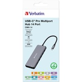 Verbatim CMH-14 USB Tipo C 5000 Mbit/s Plata, Estación de acoplamiento gris, USB Tipo C, HDMI, RJ-45, USB 2.0, USB 3.2 Gen 1 (3.1 Gen 1) Type-A, USB 3.2 Gen 1 (3.1 Gen 1) Type-C, USB Tipo..., MicroSD (TransFlash), SD, 5000 Mbit/s, 60 Hz, Plata