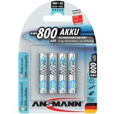 Ansmann 5035042 pila doméstica AAA Níquel-metal hidruro (NiMH), Batería plateado, AAA, Níquel-metal hidruro (NiMH), 1,2 V, 800 mAh, 10.5 x 44.5