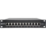 Digitus Panel de conexión CAT 6, clase E, apantallado, Patch Panel negro, clase E, apantallado, RJ-45, Negro, Acero galvanizado, SECC, Montaje en bastidor, 1U, 280 mm