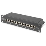 Digitus Panel de conexión CAT 6, clase E, apantallado, Patch Panel negro, clase E, apantallado, RJ-45, Negro, Acero galvanizado, SECC, Montaje en bastidor, 1U, 280 mm